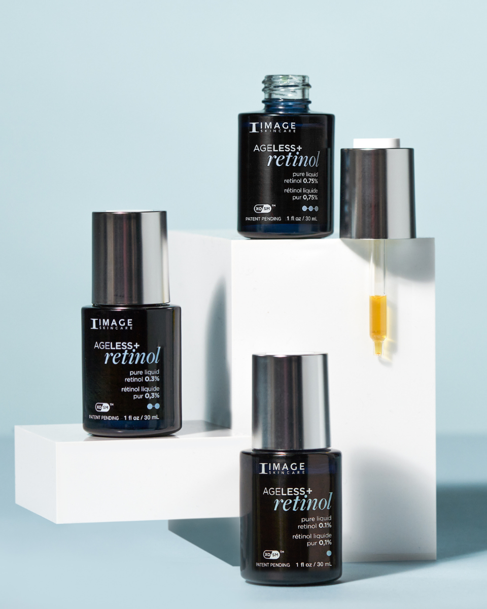 IMAGE AGELESS+ retinol pure liquid 0.1% serum bottle with packaging – clean and clinical design