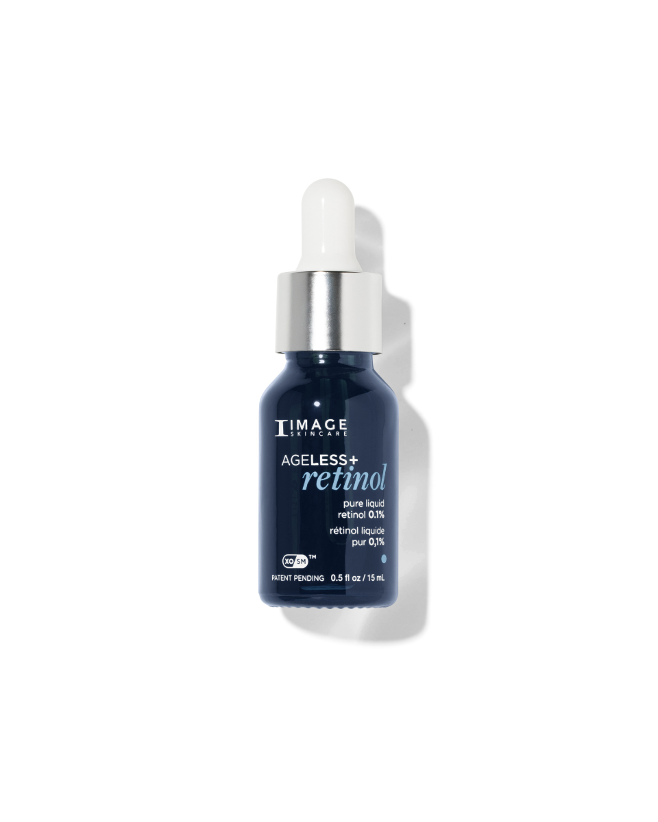 Close-up of IMAGE Skincare AGELESS+ retinol 0.1% 15ml dropper bottle – premium skincare product