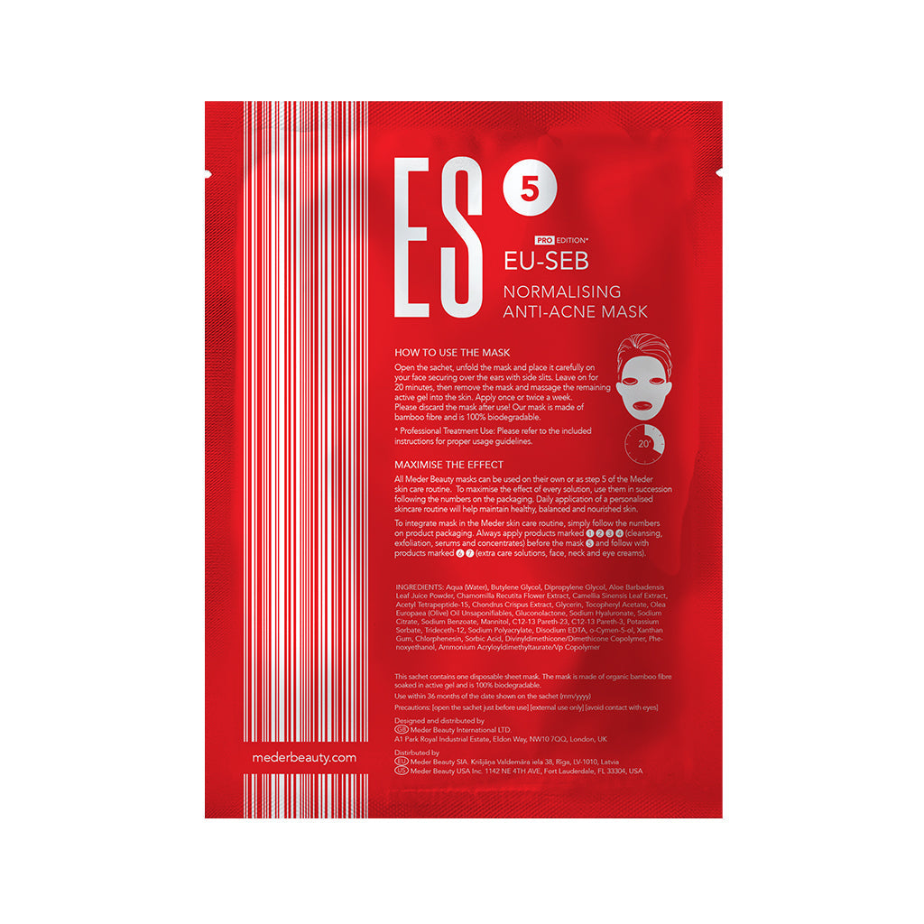MEDER Eu-Seb Mask sachet back with usage instructions and ingredient list