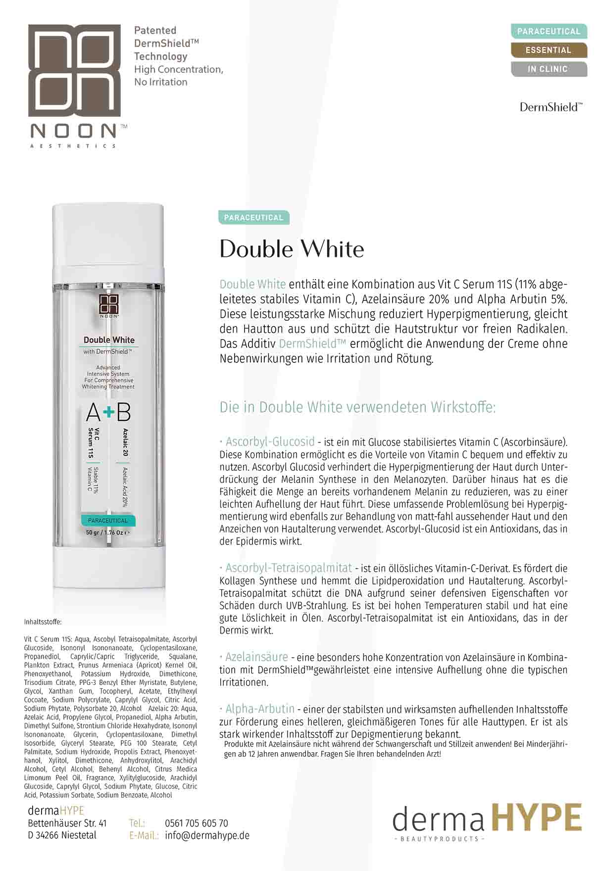 NOON Double White - Leaflet | Yuliskin Kosmetik Studio