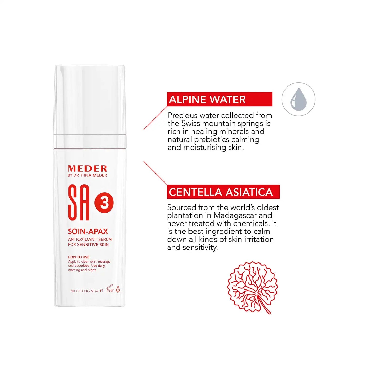 MEDER Soin-Apax calming serum in airless pump bottle
