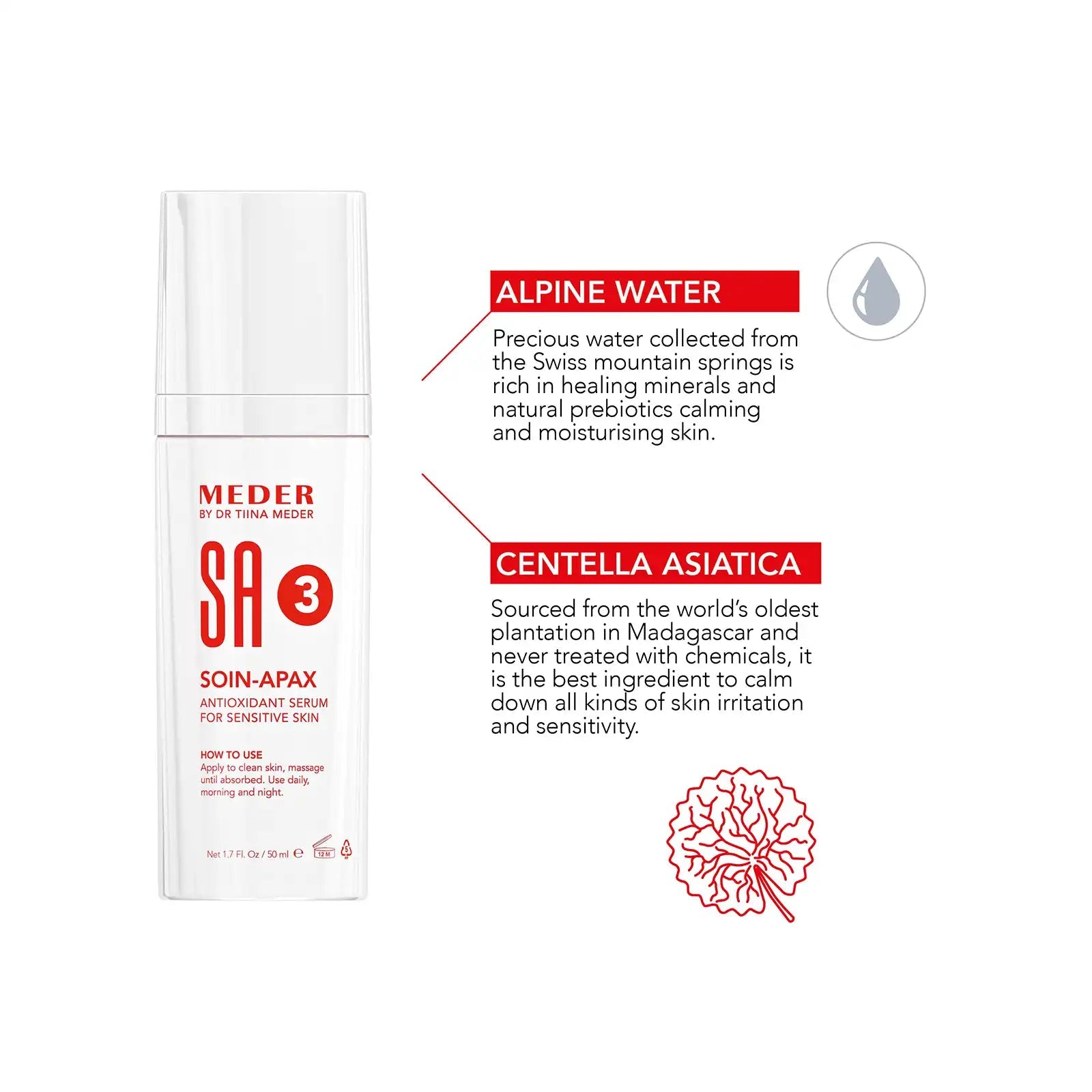 MEDER Soin-Apax calming serum in airless pump bottle
