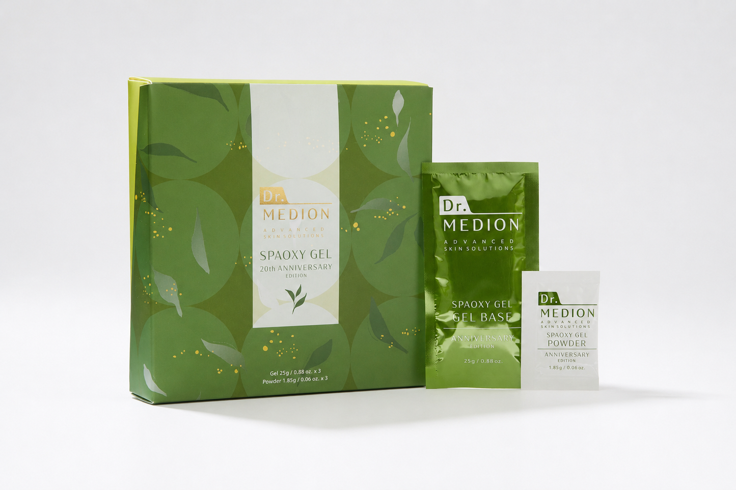 Dr. Medion Spaoxy Gel Matcha Limited Edition box with gel base and powder sachets