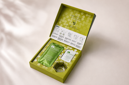 Dr. Medion Spaoxy Gel Matcha Limited Edition CO2 mask box opened with sachets and mixing cup