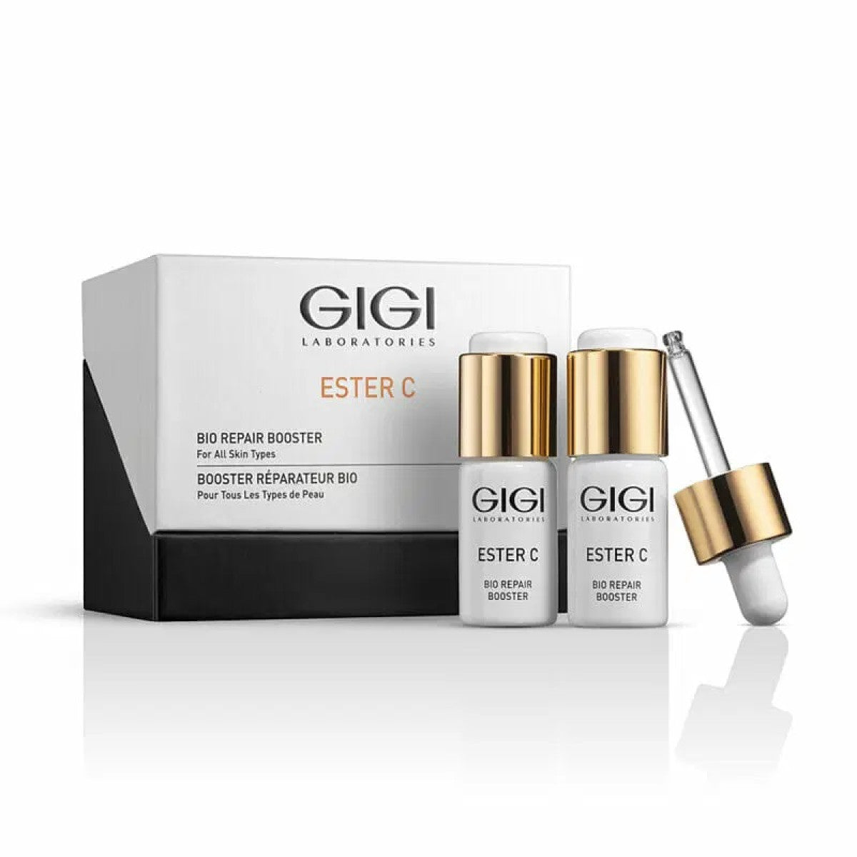 GIGI Ester C Bio Repair Booster 2 x 9 ml set with closed box, both vials and dropper cap