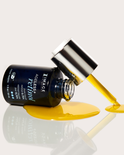 Professional-grade IMAGE Skincare AGELESS+ 0.75% retinol dropper bottle
