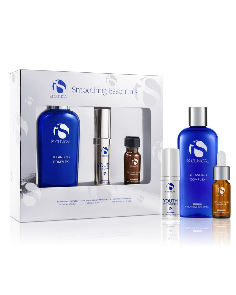 iS Clinical Smoothing Essentials skincare set with product box