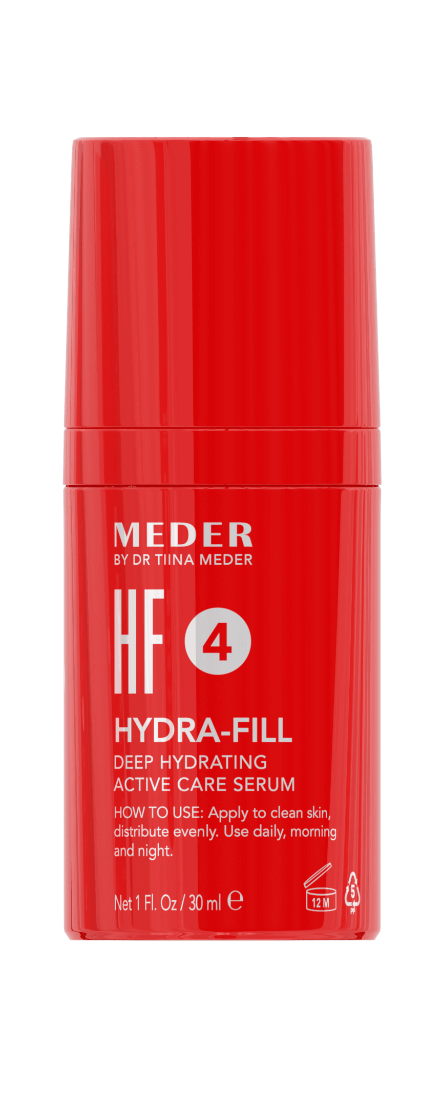 MEDER Hydra-Fill Concentrate (4HF) tube back label with product description and usage instructions