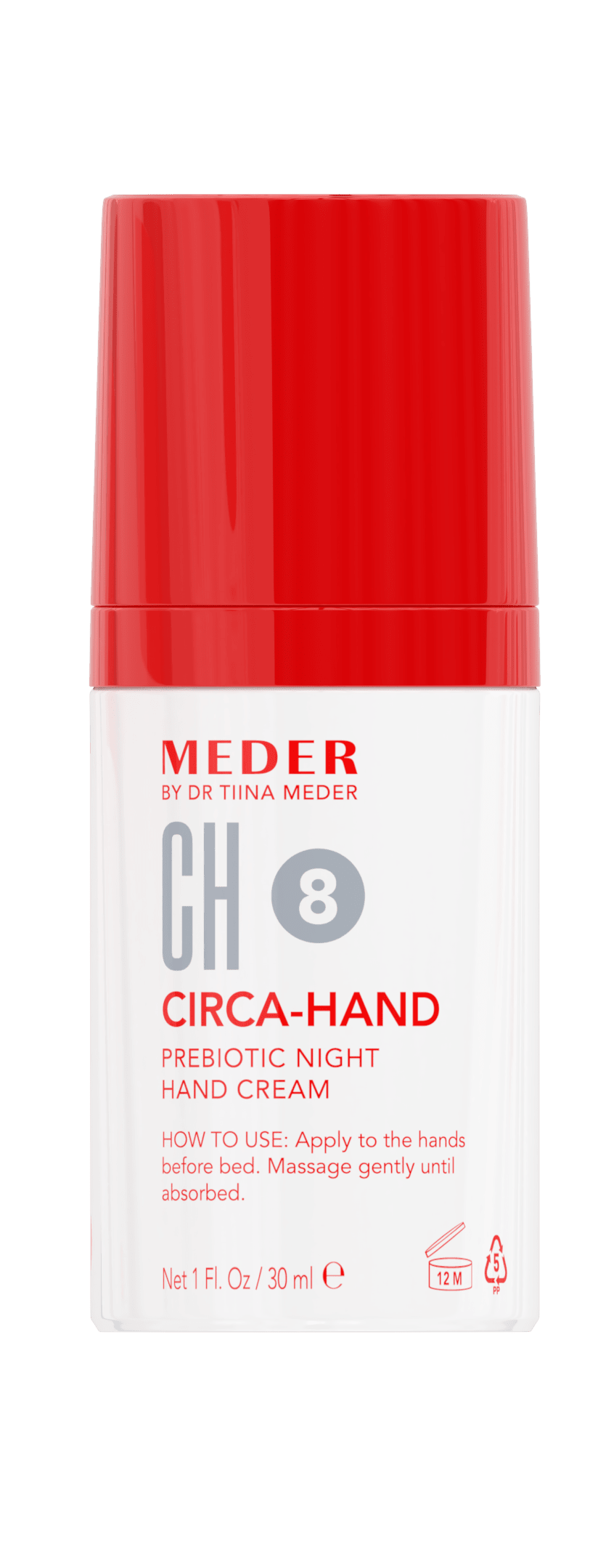 MEDER Circa-Hand Cream (8CH) tube back label with product description and usage instructions