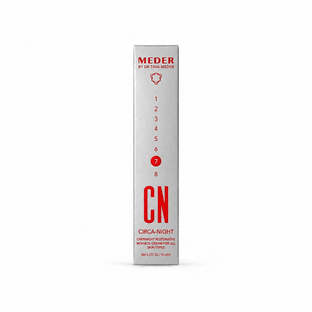 MEDER Circa-Night Cream, travel size 10 ml box, front packshot on white background