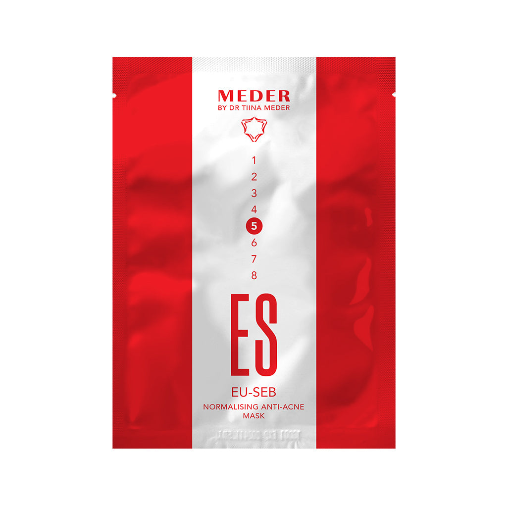 MEDER Eu-Seb Mask sachet front, bamboo-fibre sheet mask packaging