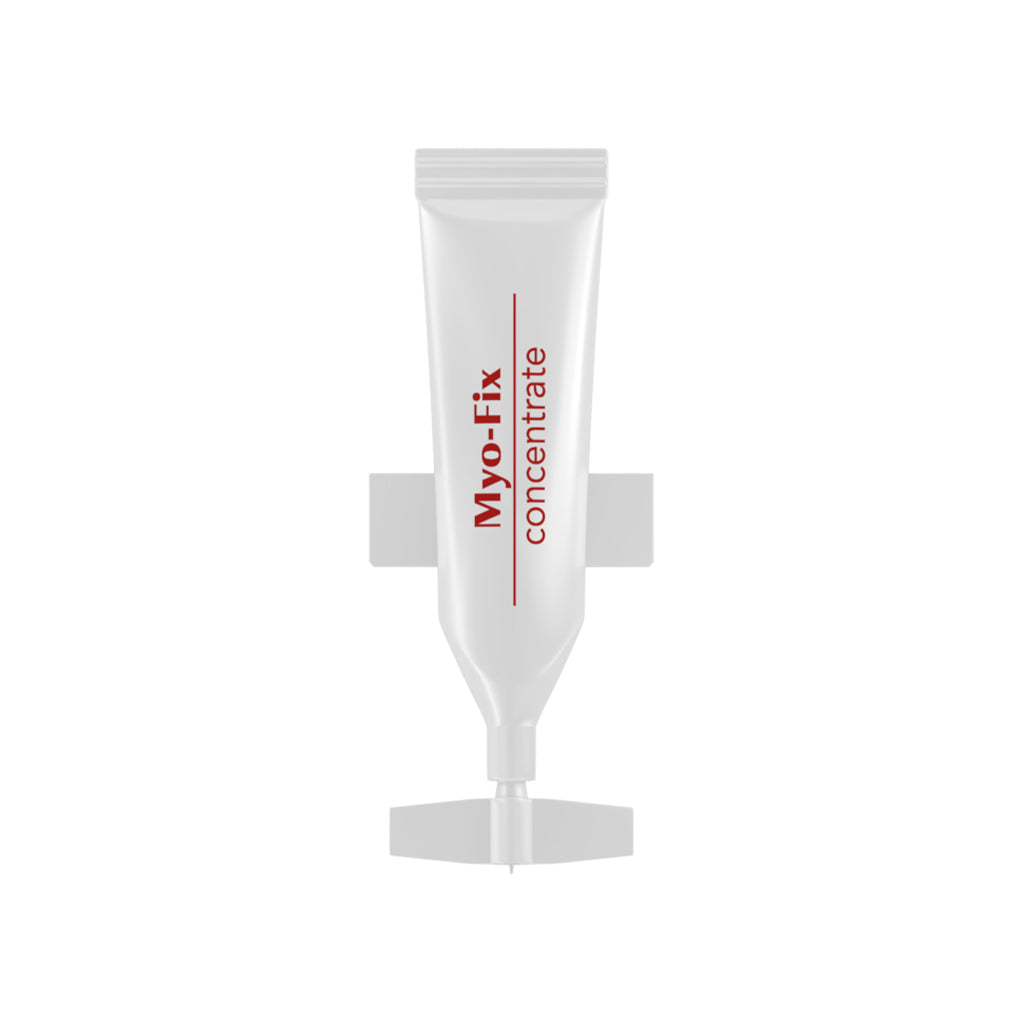 Close-up of the MEDER Myo-Fix Concentrate bottle and packaging