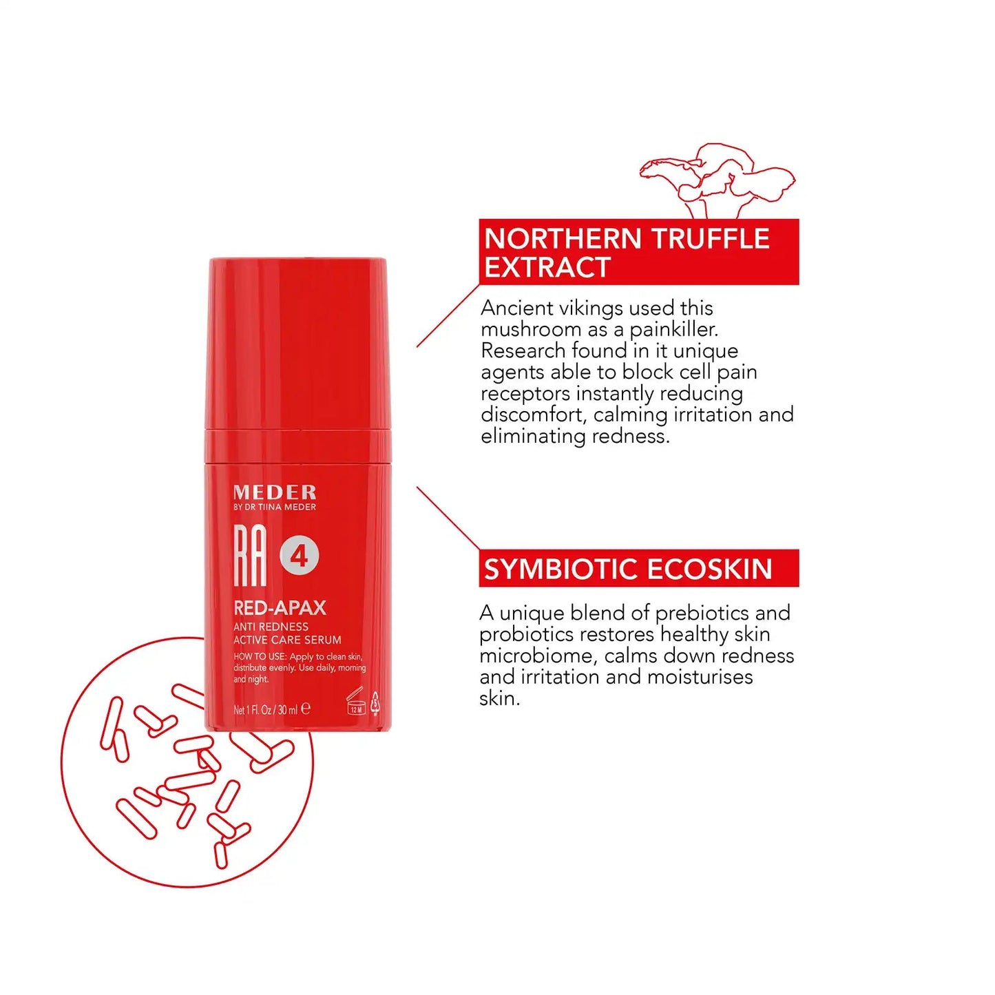 Close-up of the MEDER Red-Apax Concentrate airless dispenser bottle