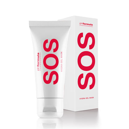 Close-up of phFormula SOS HYDRA Gel Mask jar with a box