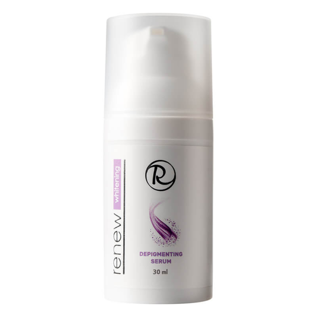 Close-up of Renew Depigmenting Serum dropper dispensing product