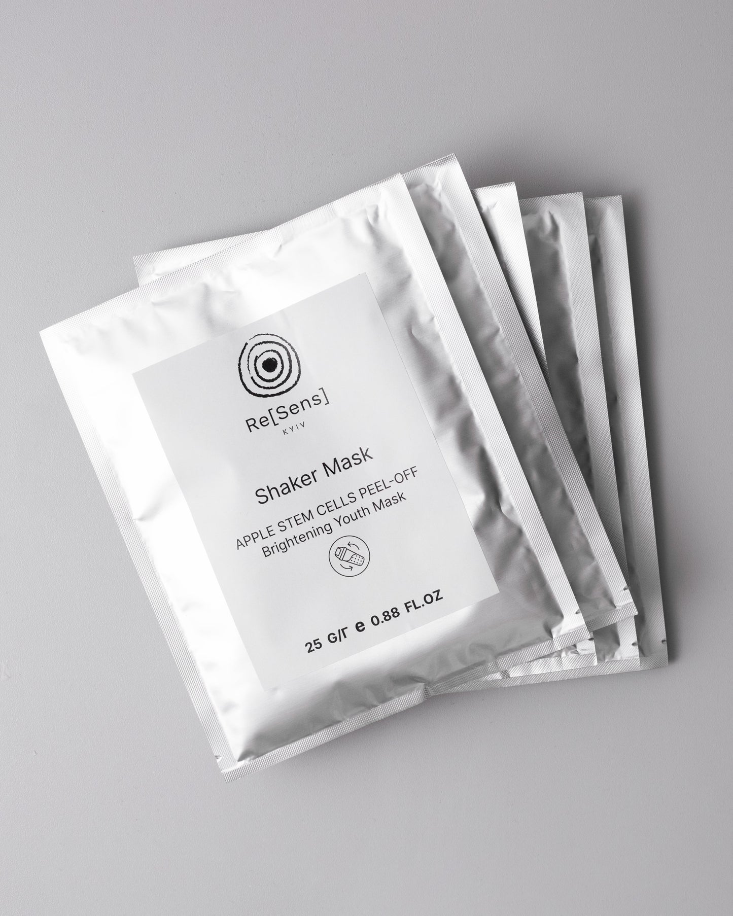 Re[Sens] Apple Stem Cells Peel-Off Shaker Mask, several 25 g sachets of the brightening peel-off mask