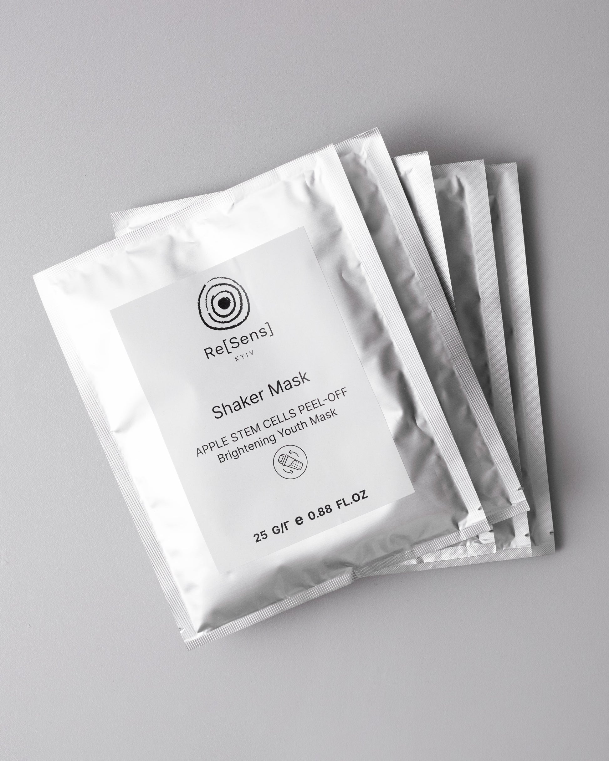 Re[Sens] Apple Stem Cells Peel-Off Shaker Mask, several 25 g sachets of the brightening peel-off mask