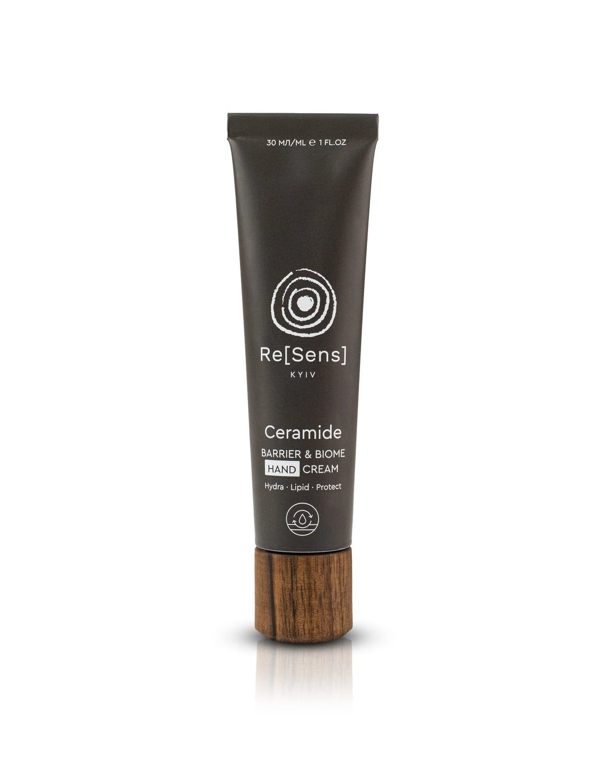 Re[Sens] Barrier & Biome Hand Cream 30 ml aluminium tube with wooden cap, front view